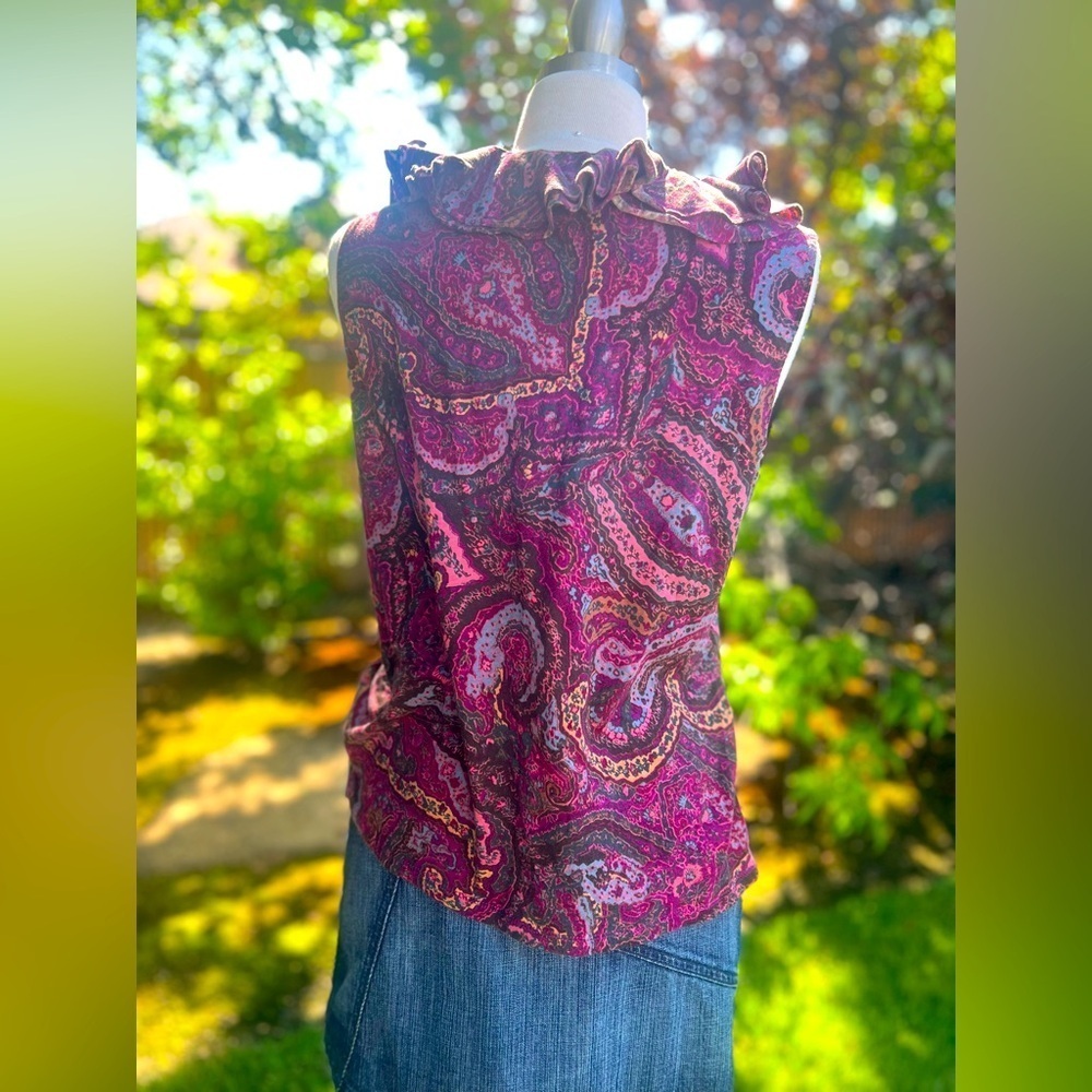 RALPH LAUREN Paisley Ruffle V-Neck Top - Purple - Picture 6 of 7